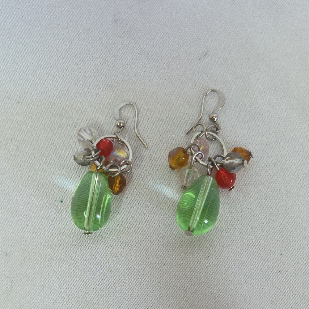 Green Red Orange Dangle Earrings Like New